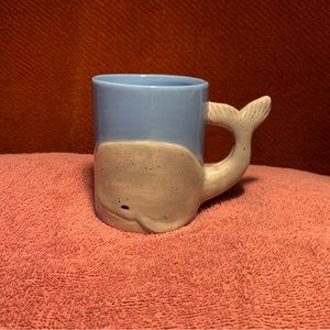 2010s Whale Pottery Ceramic Coffee Mug Cup Tail Handle Gray Blue Ocean Sealife L